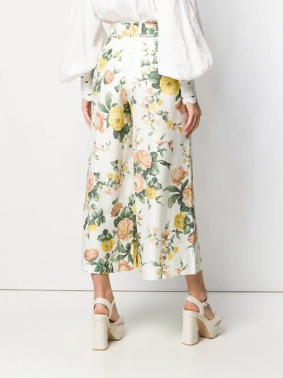 Shop Zimmermann Floral Print Culotte Trousers In White