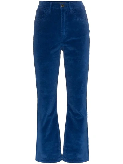 Shop 3x1 Velvet Empire Crop Bell Trousers In Bottle Blue