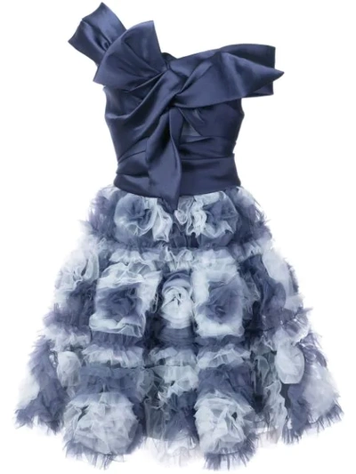 Shop Marchesa Notte Floral Skirt Flared Dress In Blue