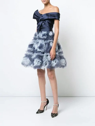 Shop Marchesa Notte Floral Skirt Flared Dress In Blue