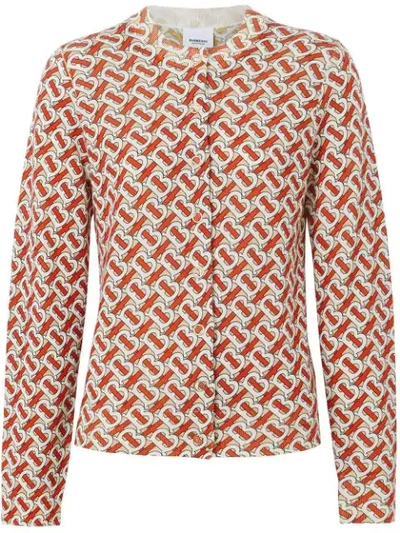 Shop Burberry Monogram Print Merino Wool Cardigan In Red