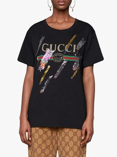 Shop Gucci Logo T-shirt With Shooting Stars In Black