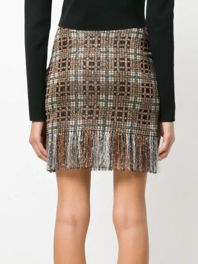 Shop Christopher Kane Fringed Check Skirt In Brown