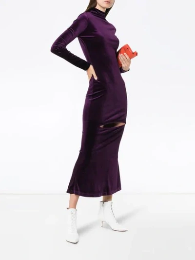 Shop Marta Jakubowski Cut Out Velvet Midi Dress In Purple