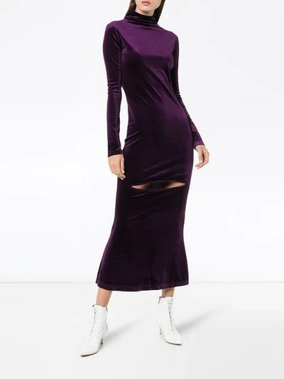 Shop Marta Jakubowski Cut Out Velvet Midi Dress In Purple