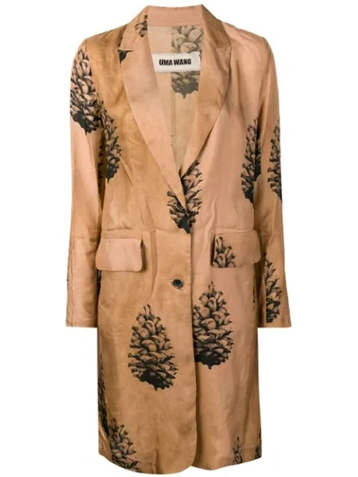 Shop Uma Wang Tree Print Single Breasted Coat In Brown
