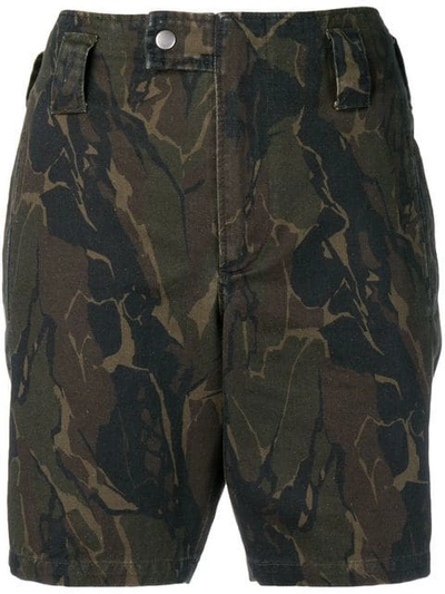 Shop Saint Laurent Camouflage Printed Shorts In Green