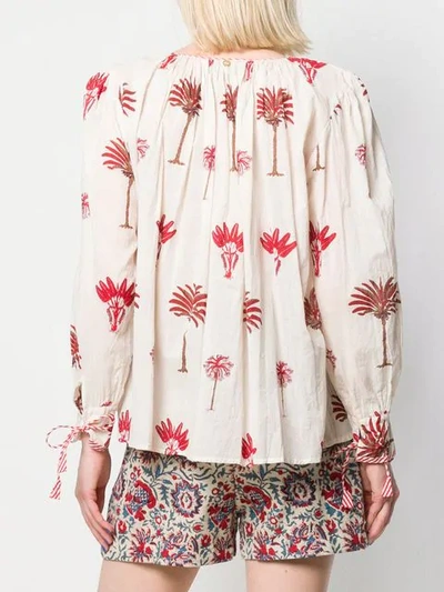 ANTIK BATIK PALM PRINTED BLOUSE - 白色