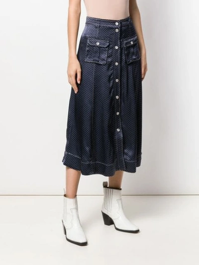 Shop Ganni Dot Print Midi Skirt In Blue