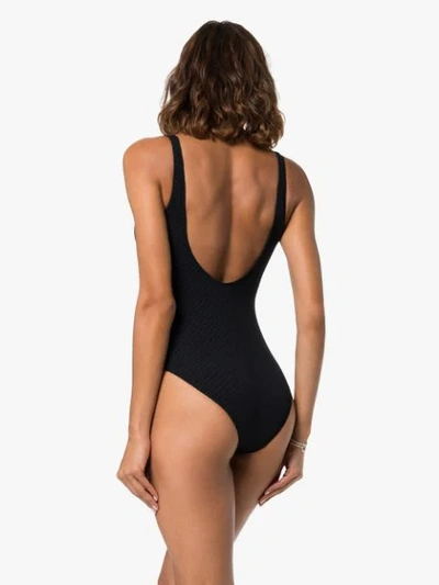 Shop Leslie Amon Rita Crystal-embellished Swimsuit In Black