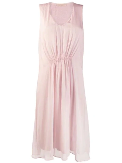 Shop 120% Lino Ruched Sleeveless Midi Dress In Pink