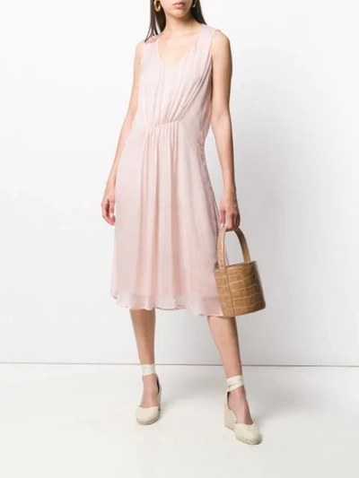 Shop 120% Lino Ruched Sleeveless Midi Dress In Pink
