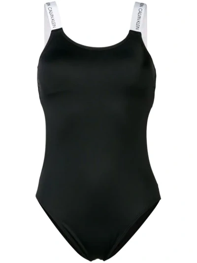 Shop Calvin Klein Cut-out Logo Swimsuit In Black