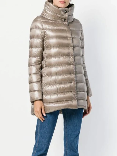 Shop Herno Funnel-neck Padded Coat In Neutrals