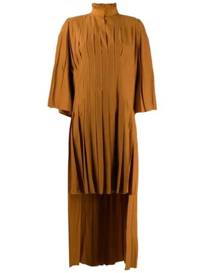 Shop Atu Body Couture Asymmetric Pleated Dress In Neutrals