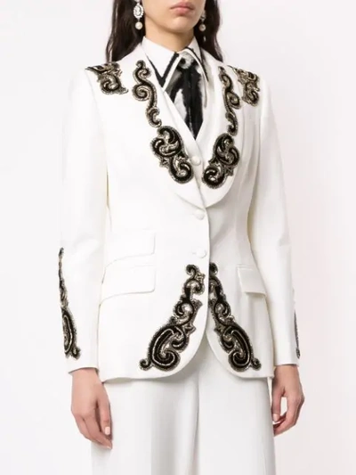 Shop Dolce & Gabbana Beaded Detail Blazer In White