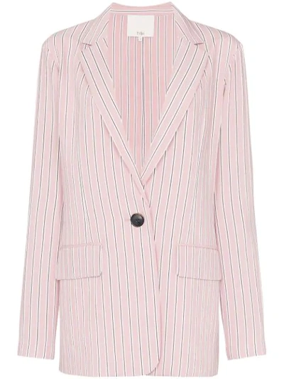 Shop Tibi Striped Single-breasted Blazer In Pink