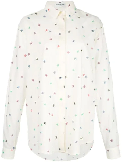 Shop Saint Laurent Star-print Classic Collar Shirt In White