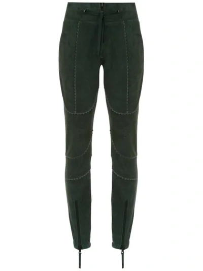 Shop Andrea Bogosian Suede Skinny Trousers In Green
