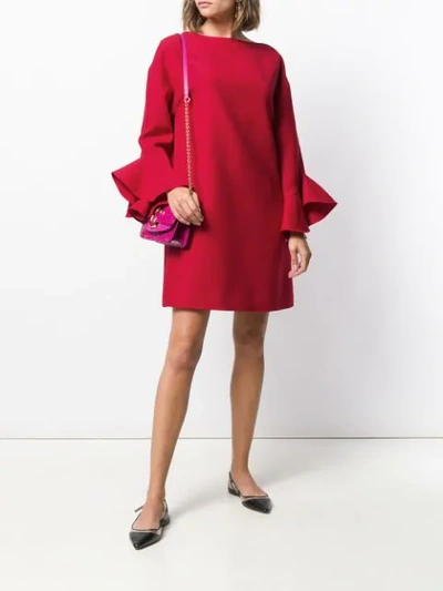 Valentino Trumpet-sleeve Shift Dress In Red