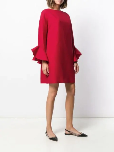 Valentino Trumpet-sleeve Shift Dress In Red
