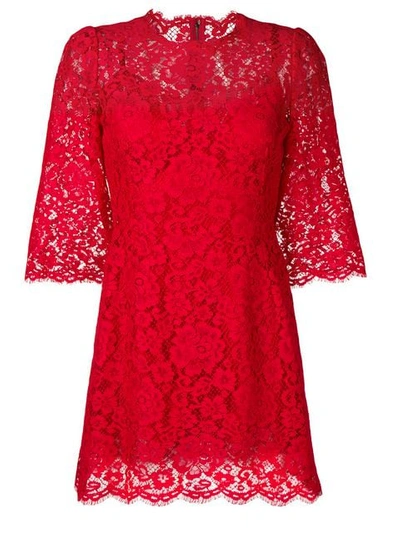 Shop Dolce & Gabbana Floral Lace Mini Dress In Red