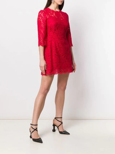 Shop Dolce & Gabbana Floral Lace Mini Dress In Red