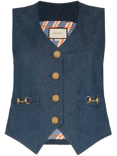 Shop Gucci Horesbit Denim Waistcoat In Blue