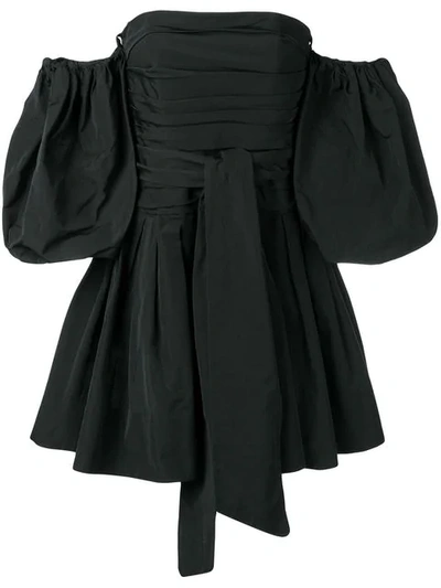 Shop Valentino Cold-shoulder Puff Sleeved Dress In Black