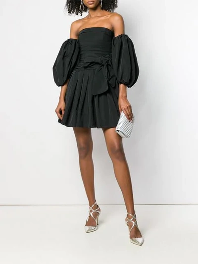 Shop Valentino Cold-shoulder Puff Sleeved Dress In Black