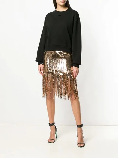 Shop Msgm Shredded Sequin Skirt In Gold