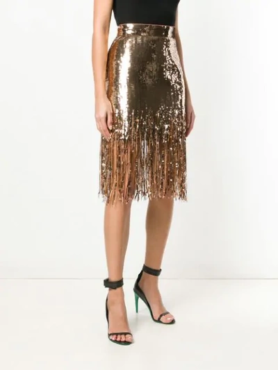 Shop Msgm Shredded Sequin Skirt In Gold