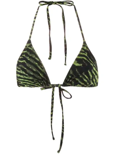 Shop Ganni Tiger Print Bikini Top In Black