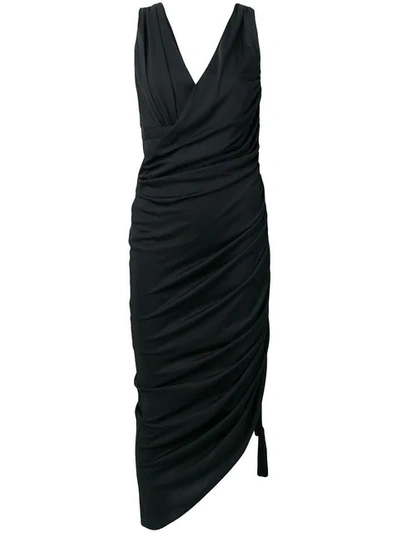 Shop Lanvin Ruched Asymmetric Dress In Black
