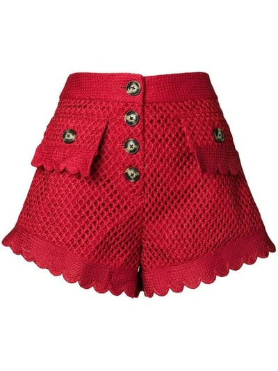 Shop Self-portrait Crochet Shorts In Red