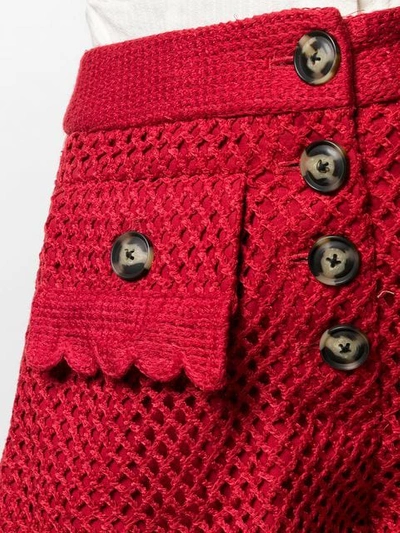Shop Self-portrait Crochet Shorts In Red