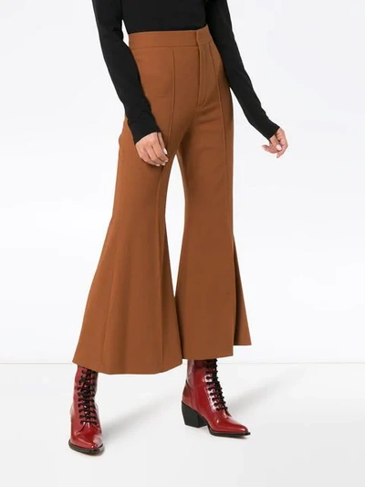 Shop Chloé Bell Bottom Trousers In Brown