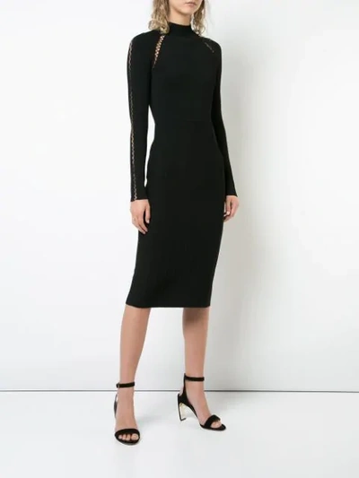 Shop Lela Rose Ribbed Detail Fitted Dress - Black