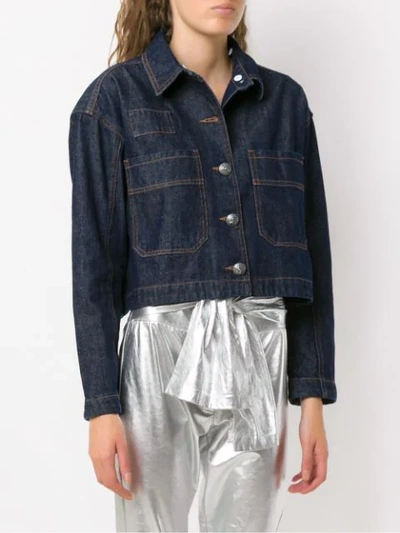 Shop Andrea Bogosian Cropped Denim Jacket In Blue