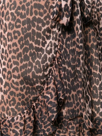Shop Ganni Leopard Print Wrap Dress In Brown
