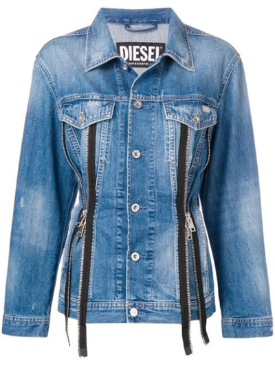 Shop Diesel Zipped Denim Jacket In Blue