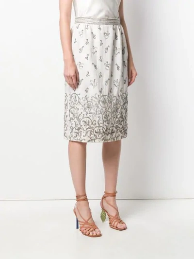 Pre-owned Valentino Bead Embroidered Straight Skirt In Neutrals