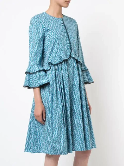 Shop Carolina Herrera Striped Floral Print Dress - Blue