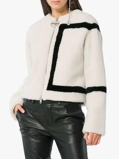 Shop Givenchy Shearling-jacke Mit Kontraststreifen In White