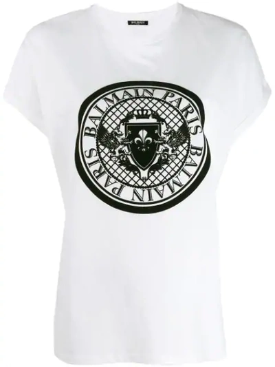 Shop Balmain Medallion Print T-shirt In White