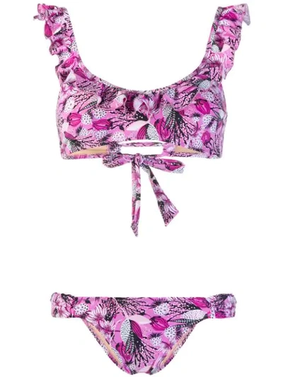 Shop Emmanuela Swimwear Lisa Floral Print Ruffled Bikini In Purple