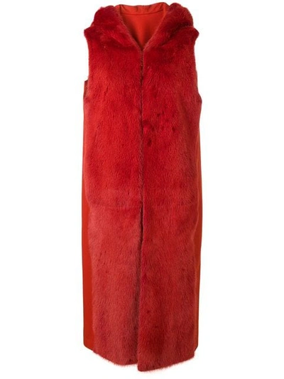 Shop Liska Malottika Sleeveless Hooded Coat In Red