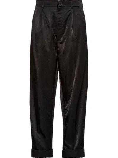 Shop Prada Technical Satin Trousers In F0002 Black
