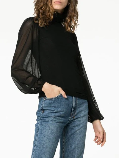 Shop Ganni Addison Roll Neck Mesh Top In Black