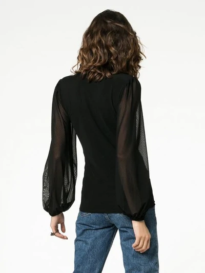 Shop Ganni Addison Roll Neck Mesh Top In Black